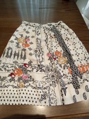 Anthropologie Ivory A-Line Skirt with Floral Embroidery